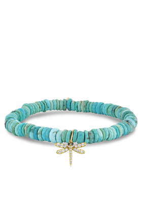 Dragonfly Charm Bracelet, Turquoise with 14K Yellow Gold & Diamonds